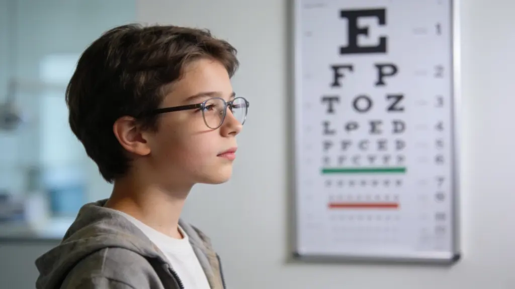 ortho k candidate evaluation — young patient with myopia during eye exam